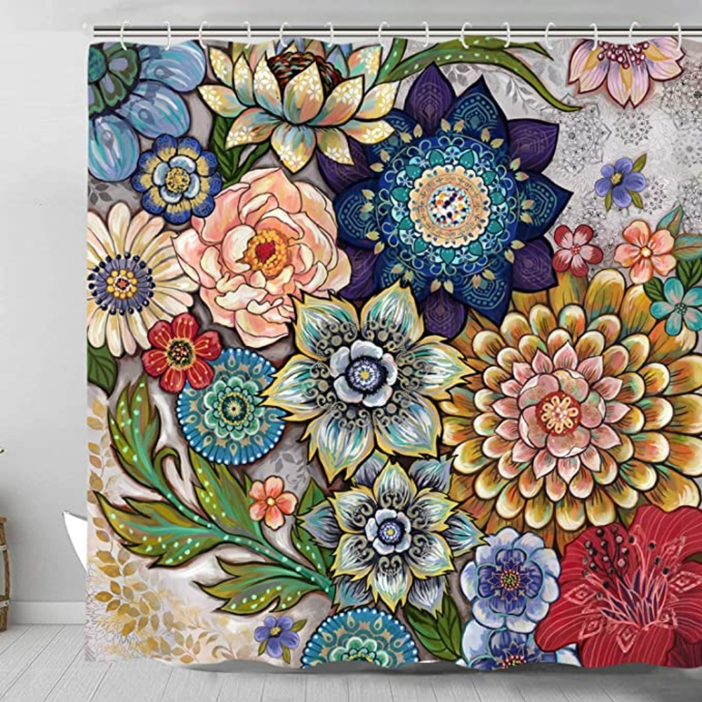 Shower Curtain for Bathroom, Colorful Flower set - Picture 2 of 3